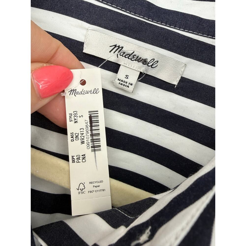 Madewell Striped Cropped Button Down Shirt Navy White Boxy Cotton Top S - Picture 5 of 10